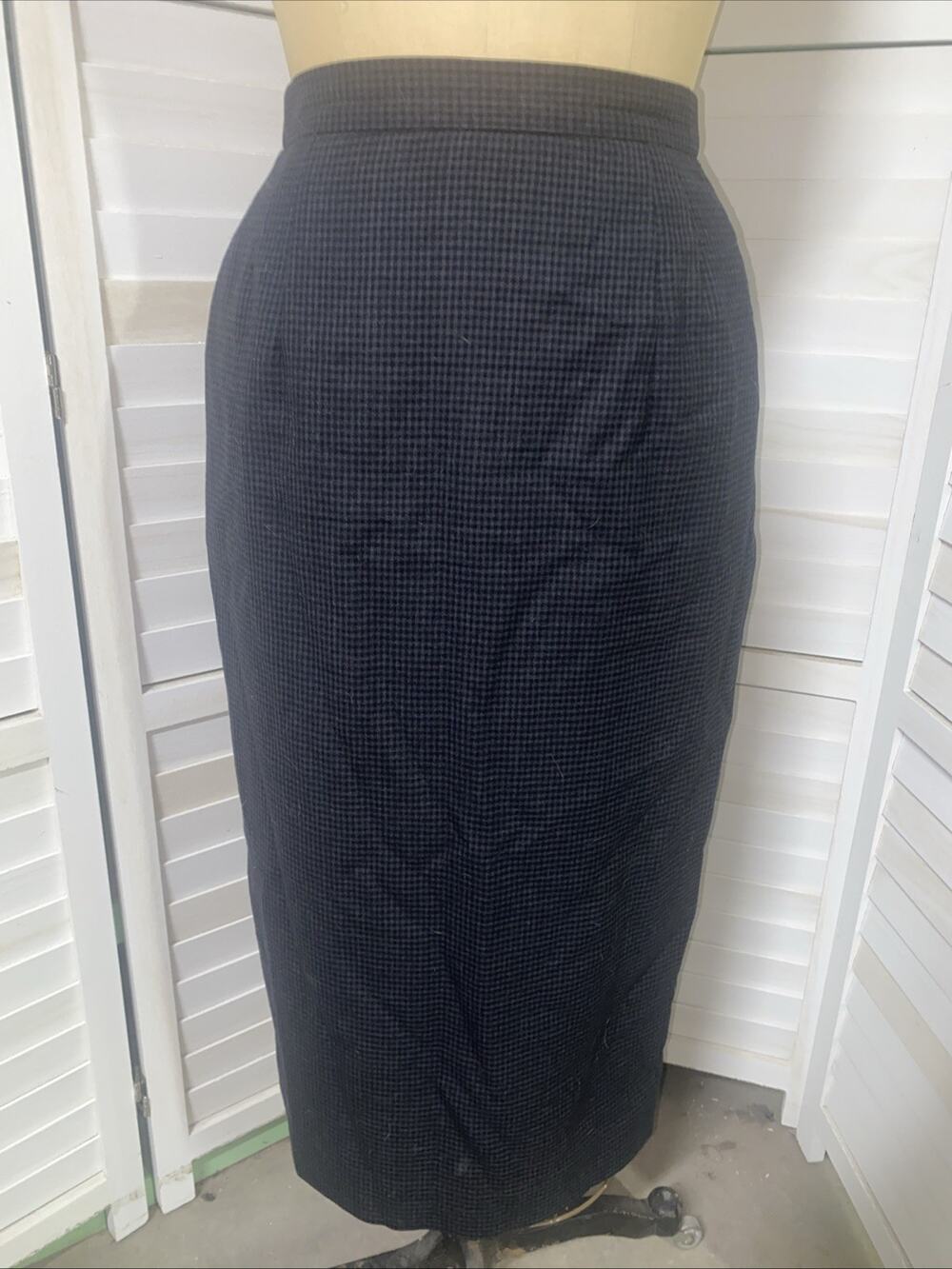 Mark Shale Plaid Check Black Gray Wool Pencil Skirt Lined Size Small